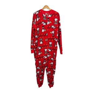 Snoopy Peanuts Christmas Onesie Ho Ho Ho Lights Union Suit Pajama Unisex Size M